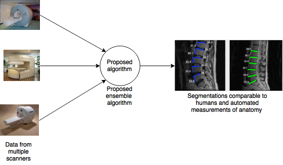 Multi-Parameter Ensemble Learning for Automated Vertebral Body Segmentation in Heterogeneously Acquired Clinical MR Images