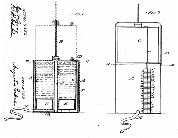 Figure 4: A spirometer. U.S. Patent 26754, by Augustus Eckert, of Dayton, Ohio, filed in 1860.