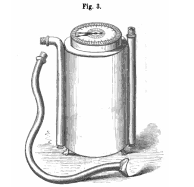 Figure 6: Dr. W. Weir Mitchell’s spirometer from A Treatise on Hygiene, by William Alexander Hammond, published by J.B. Lippincott & Co, Philadelphia, 1863, p. 42.