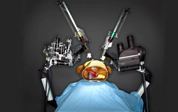 Raven I – The first generation of the surgical robot. The design process included gathering a database of force, torque, and range of motion values from animal laparoscopic surgeries. The mechanical design was then optimized to deliver those same forces, torques, and range of motion, while minimizing size and weight and maximizing stiffness.