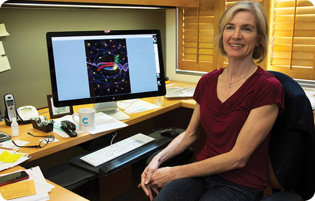 Jennifer Doudna at UC Berkeley led one of the teams that discovered CRISPR’s potential for fast and easy genome editing. Technologically speaking, she says the tool could be applied in humans today, although ethically, she points out, whether it should be applied is a different question. (Photo ­courtesy of Jennifer Doudna, UC Berkeley.)