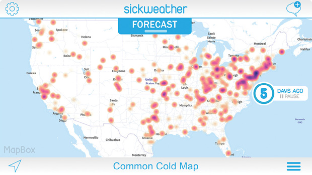 The Maryland-based app Sickweather uses proprietary algorithms to mine about two million reports of illnesses a month exclusively from social media sites, offering “weather warning”-like alerts to users.