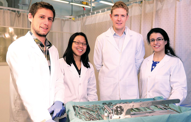Figure 2 The Screw Cutter team (from left): Andrew Meyer, Vivian Chung, Gregory Allan, and Shalaleh Rismani.