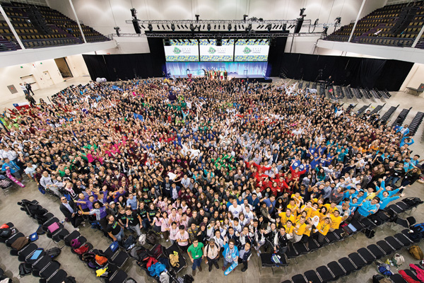 Thousands of students from around the world participated in iGEM 2015. iGEM caters mainly to undergraduate university teams, but it also has sections for high school teams and also for community lab groups, which often include nonexperts who have a strong interest in synthetic biology. Here, participants revel in the camaraderie at the iGEM Giant Jamboree, where they show off their synthetic biology projects. (Photo courtesy of the iGEM Foundation and Justin Knight.)