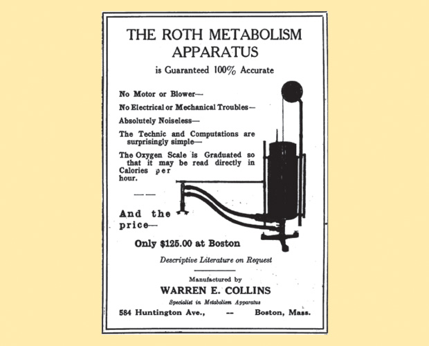 Figure 7: The first known advertisement from Warren E. Collins. This company was a major PFT equipment manufacturer up until the 1990s. (From the Canadian Medical Journal, 1924, unnumbered front page of the January issue.)