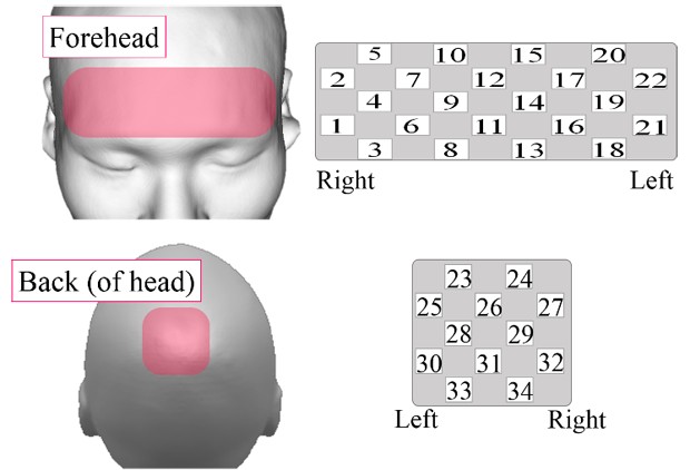 Figure 11: Measured channels at the forehead and at the back of head.
