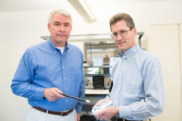 David Kotz (right) and Timothy J. Pierson (left) developed “Wanda,” a prototype that lets users easily and securely connect healthcare devices. Photo credit: Eli Burakian, Dartmouth College
