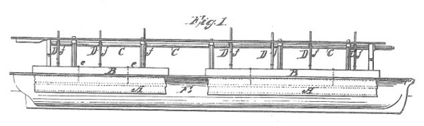 Fig. 1 of U.S. Patent No. 6,469, “Manner of Bouying [sic] Vessels,” by Abraham Lincoln. Abraham Lincoln is the only U.S. president to be listed as an inventor on a patent. 