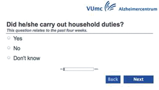 Figure 4: A screenshot taken from the Activities of Daily Living questionnaire developed by Sikkes. (Image courtesy of Sietske Sikkes.)