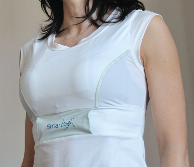 Figure 4: A WWS undershirt. Undergarments with embedded sensors such as this example can be used to achieve Paradiso’s goal of providing clothing that constantly monitors a wide variety of parameters. (Photo courtesy of Smartex.)
