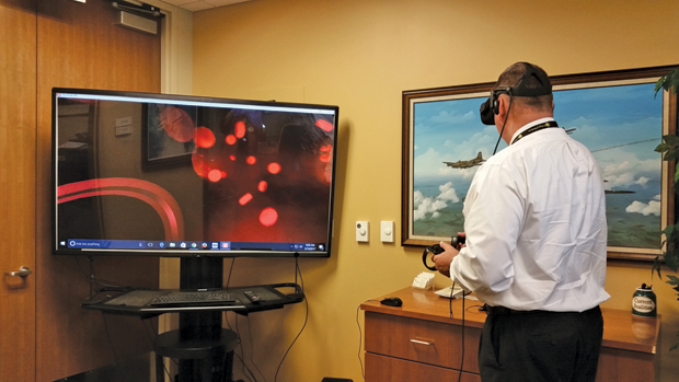 Figure 4: The Human Body virtual reality app, developed at UCF, takes learners on a journey through the bloodstream with Oculus Rift. (Photo courtesy of Dr. Anya Andrews.)