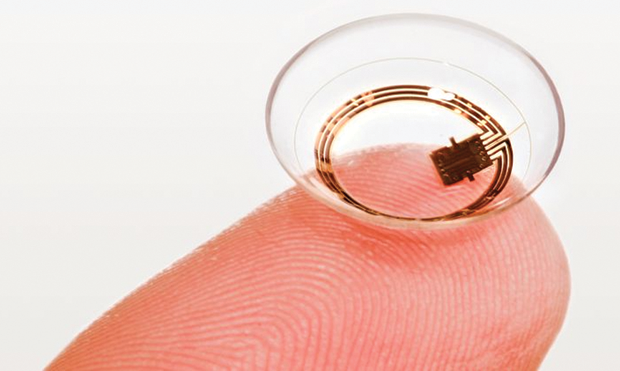 FIGURE 3: A close-up view of the Triggerfish pressure-monitoring contact lens from the inner side. (Photo courtesy of Sensimed.)